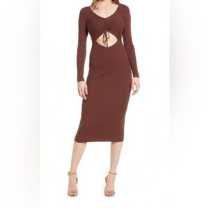 All in Favor Chocolate Cutout Sweater Dress